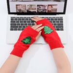 Long Arm Warmers Knit Sequin Red-White-Blue Star Festival Theme Fingerless Gloves
