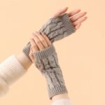 Long Arm Warmers 20cm Cable-Knit Twist Acrylic Fingerless Gloves for Autumn/Winter