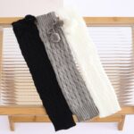 Long Knee-High Leg Warmers Cable-Knit Pom-Pom Leg Warmers