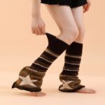 Long Knee-High Leg Warmers Flare Cuff Star Knit Boot Leg Warmers