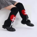 Long Knee-High Leg Warmers Fashion Cable Knit Heart Flare Cuff Leg Warmers