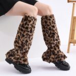 Long Knee-High Leg Warmers Furry Lace Trim Warm Leg Warmers