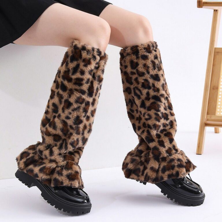 Long Knee-High Leg Warmers Furry Lace Trim Warm Leg Warmers