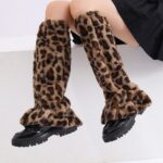 Long Knee-High Leg Warmers Furry Lace Trim Warm Leg Warmers