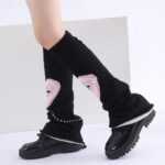 Long Knee-High Leg Warmers Y2K Cosplay Heart Jacquard Flare Cuff Knit Leg Warmers