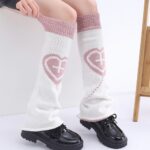 Long Knee-High Leg Warmers Y2K Cosplay Heart Jacquard Flare Cuff Knit Leg Warmers