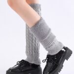 Long Knee-High Leg Warmers Fleece Lined Cable Twist Knee-High Knit Leg Warmers