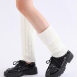 Long Knee-High Leg Warmers Fleece Lined Cable Twist Knee-High Knit Leg Warmers