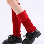 Long Knee-High Leg Warmers Fleece Lined Cable Twist Knee-High Knit Leg Warmers