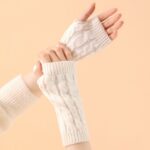 Long Arm Warmers 20cm Cable-Knit Twist Acrylic Fingerless Gloves for Autumn/Winter