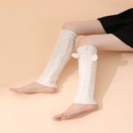 Long Knee-High Leg Warmers Sweet & Cute Cable-Knit Pom-Pom Leg Warmers