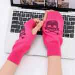 Short Fingerless Gloves Halloween Candy-Colored Short Knit Gloves