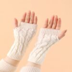 Long Arm Warmers 20cm Cable-Knit Twist Acrylic Fingerless Gloves for Autumn/Winter