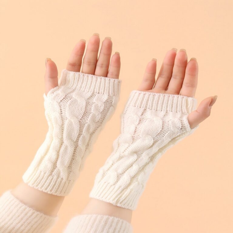 Long Arm Warmers 20cm Cable-Knit Twist Acrylic Fingerless Gloves for Autumn/Winter
