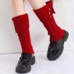 Long Knee-High Leg Warmers Fashionable Fold-Over Cable-Knit Button Leg Warmers