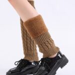 Long Knee-High Leg Warmers Fleece Lined Cable Twist Knee-High Knit Leg Warmers