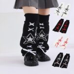 Long Knee-High Leg Warmers Flare Cuff Star Ribbon Knit Leg Warmers