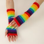 Long Arm Warmers New Rainbow Fluorescent Striped Ankle Socks