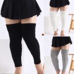 Long Knee-High Leg Warmers Plus Size Cable Twist Knit Warm Leg Warmers