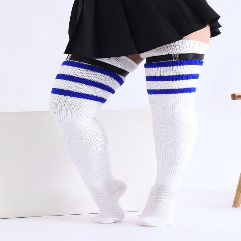 Long Knee-High Leg Warmers Plus Size Striped Tie Thigh High Socks