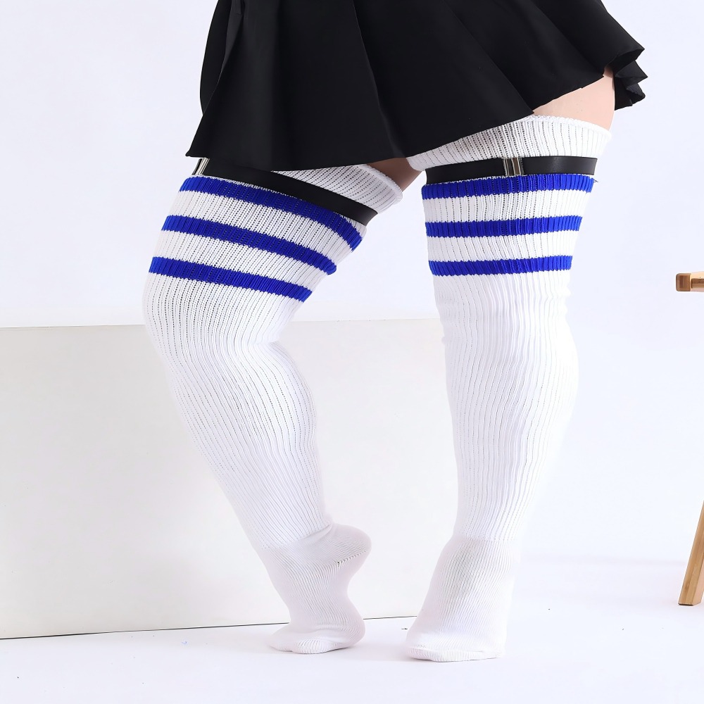 Long Knee-High Leg Warmers Plus Size Striped Tie Thigh High Socks