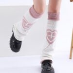 Long Knee-High Leg Warmers Y2K Cosplay Heart Jacquard Flare Cuff Knit Leg Warmers