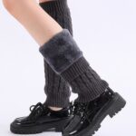 Long Knee-High Leg Warmers Fleece Lined Cable Twist Knee-High Knit Leg Warmers