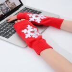Long Arm Warmers Knit Sequin Red-White-Blue Star Festival Theme Fingerless Gloves