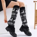Long Knee-High Leg Warmers Winter Christmas Jacquard Deer Knee-High Leg Warmers