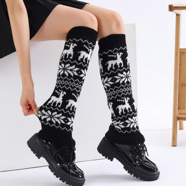 Long Knee-High Leg Warmers Winter Christmas Jacquard Deer Knee-High Leg Warmers