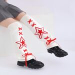Long Knee-High Leg Warmers Flare Cuff Star Ribbon Knit Leg Warmers