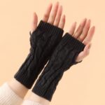 Long Arm Warmers 20cm Cable-Knit Twist Acrylic Fingerless Gloves for Autumn/Winter