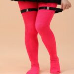 Long Knee-High Leg Warmers Plus Size Striped Tie Thigh High Socks