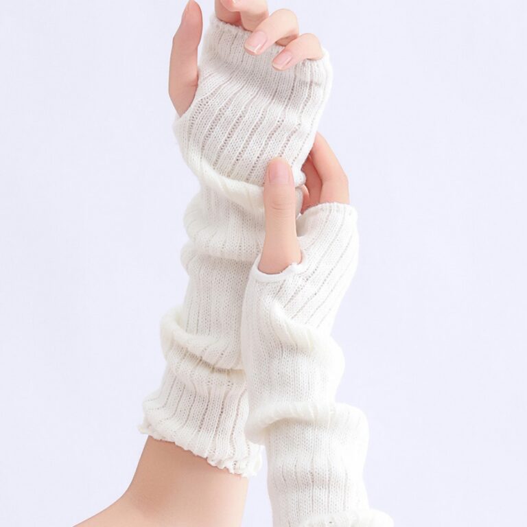 Long Arm Warmers Circular Knitting Ruffle Edge Fingerless Arm Warmers