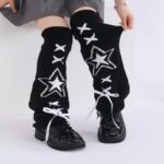 Long Knee-High Leg Warmers Flare Cuff Star Ribbon Knit Leg Warmers