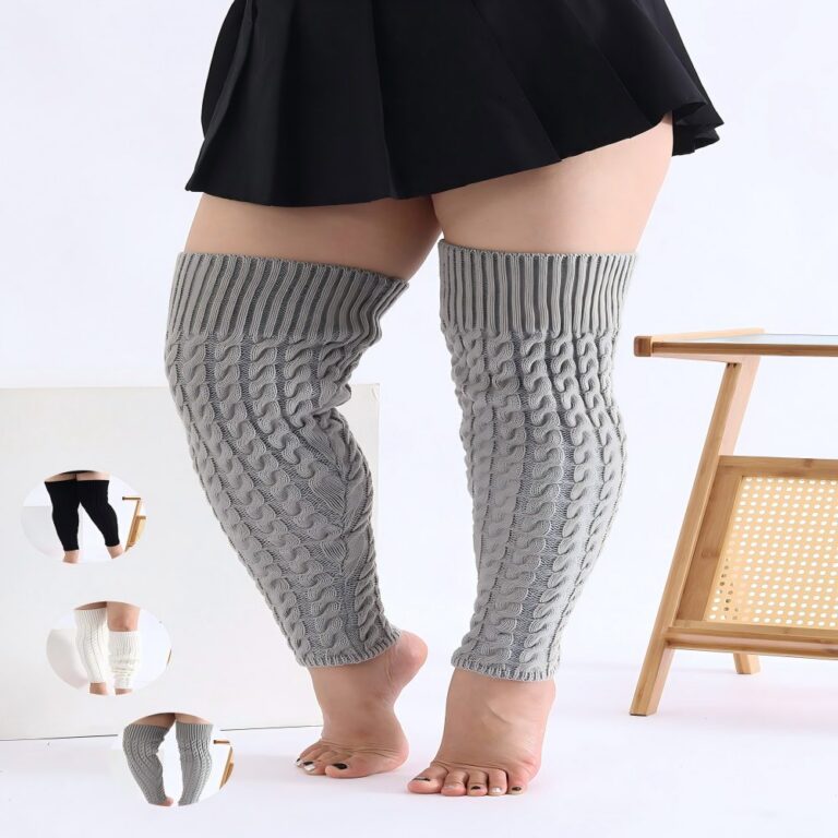 Long Knee-High Leg Warmers Plus Size Cable Twist Knit Warm Leg Warmers