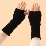 Long Arm Warmers 20cm Cable-Knit Twist Acrylic Fingerless Gloves for Autumn/Winter