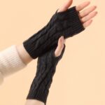 Long Arm Warmers 20cm Cable-Knit Twist Acrylic Fingerless Gloves for Autumn/Winter