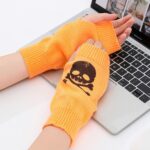 Short Fingerless Gloves Halloween Candy-Colored Short Knit Gloves