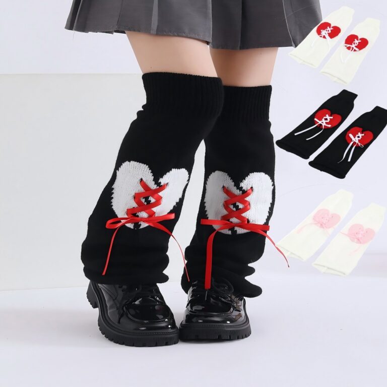 Long Knee-High Leg Warmers Fashion Cable Knit Heart Flare Cuff Leg Warmers