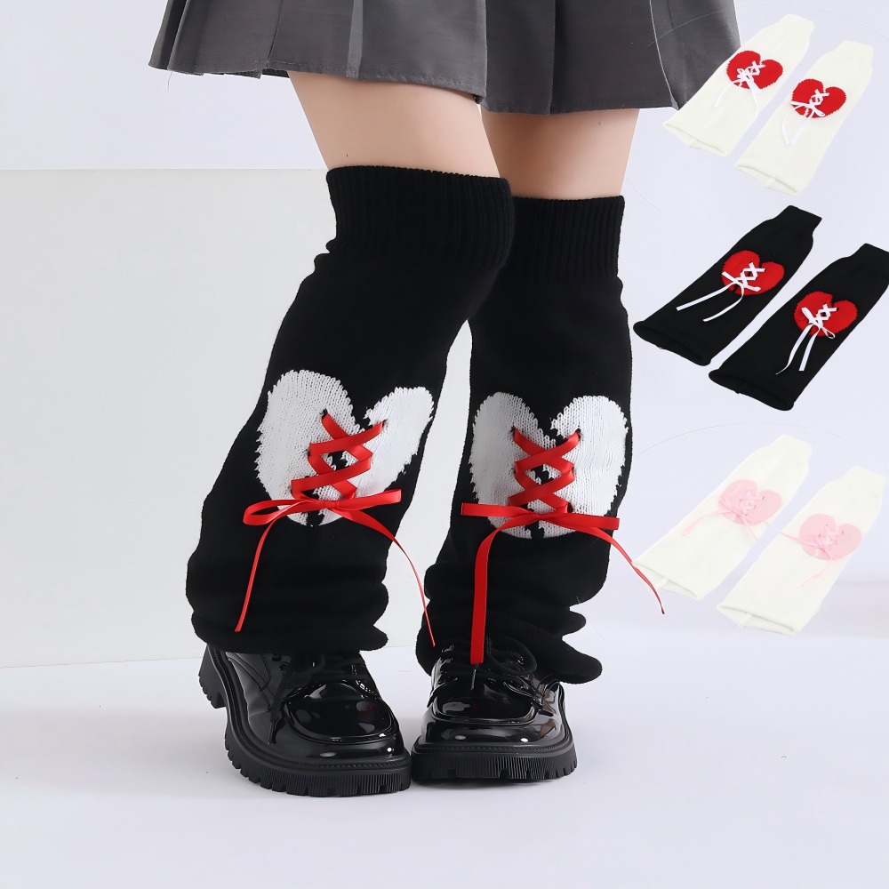 Long Knee-High Leg Warmers Fashion Cable Knit Heart Flare Cuff Leg Warmers