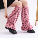 Long Knee-High Leg Warmers Furry Lace Trim Warm Leg Warmers