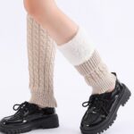 Long Knee-High Leg Warmers Fleece Lined Cable Twist Knee-High Knit Leg Warmers