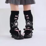 Long Knee-High Leg Warmers Flare Cuff Star Ribbon Knit Leg Warmers