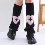 Long Knee-High Leg Warmers Y2K Cosplay Heart Jacquard Flare Cuff Knit Leg Warmers