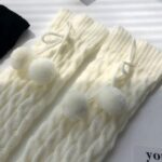 Long Knee-High Leg Warmers Sweet & Cute Cable-Knit Pom-Pom Leg Warmers