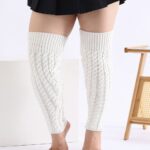 Long Knee-High Leg Warmers Plus Size Cable Twist Knit Warm Leg Warmers
