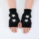 Long Arm Warmers Knit Sequin Red-White-Blue Star Festival Theme Fingerless Gloves
