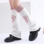 Long Knee-High Leg Warmers Y2K Cosplay Heart Jacquard Flare Cuff Knit Leg Warmers