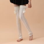 Long Knee-High Leg Warmers Sweet & Cute Cable-Knit Pom-Pom Leg Warmers